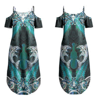 New Zealand Kotiate Weapon Family Matching Summer Maxi Dress and Hawaiian Shirt Aotearoa Mango Paua Shell Maori Pattern LT22 Mom's Dress Blue - Polynesian Pride