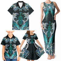 New Zealand Kotiate Weapon Family Matching Tank Maxi Dress and Hawaiian Shirt Aotearoa Mango Paua Shell Maori Pattern LT22 - Polynesian Pride