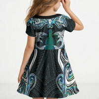 New Zealand Kotiate Weapon Kid Short Sleeve Dress Aotearoa Mango Paua Shell Maori Pattern LT22 - Polynesian Pride