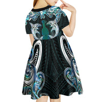New Zealand Kotiate Weapon Kid Short Sleeve Dress Aotearoa Mango Paua Shell Maori Pattern