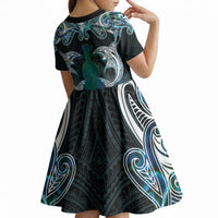 New Zealand Kotiate Weapon Kid Short Sleeve Dress Aotearoa Mango Paua Shell Maori Pattern LT22 - Polynesian Pride