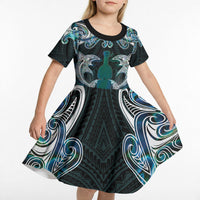 New Zealand Kotiate Weapon Kid Short Sleeve Dress Aotearoa Mango Paua Shell Maori Pattern LT22 - Polynesian Pride