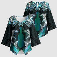 New Zealand Kotiate Weapon Kimono Sleeve Blouse Aotearoa Mango Paua Shell Maori Pattern