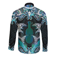 New Zealand Kotiate Weapon Long Sleeve Button Shirt Aotearoa Mango Paua Shell Maori Pattern