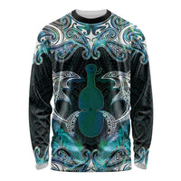 New Zealand Kotiate Weapon Long Sleeve Shirt Aotearoa Mango Paua Shell Maori Pattern