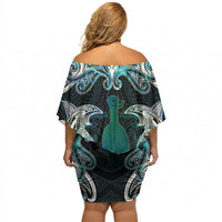 New Zealand Kotiate Weapon Off Shoulder Short Dress Aotearoa Mango Paua Shell Maori Pattern LT22 - Polynesian Pride