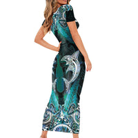 New Zealand Kotiate Weapon Short Sleeve Bodycon Dress Aotearoa Mango Paua Shell Maori Pattern