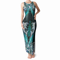 New Zealand Kotiate Weapon Tank Maxi Dress Aotearoa Mango Paua Shell Maori Pattern LT22 Women Blue - Polynesian Pride