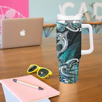 New Zealand Kotiate Weapon Tumbler With Handle Aotearoa Mango Paua Shell Maori Pattern