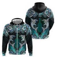 New Zealand Kotiate Weapon Zip Hoodie Aotearoa Mango Paua Shell Maori Pattern
