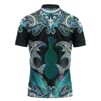 New Zealand Kotiate Weapon Zipper Polo Shirt Aotearoa Mango Paua Shell Maori Pattern LT22 - Polynesian Pride