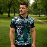 New Zealand Kotiate Weapon Zipper Polo Shirt Aotearoa Mango Paua Shell Maori Pattern LT22 - Polynesian Pride