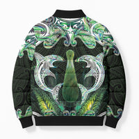 New Zealand Mere Pounamu Weapon Bomber Puffer Jacket Aotearoa Mango Paua Shell Maori Pattern
