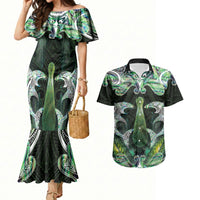 New Zealand Mere Pounamu Weapon Couples Matching Mermaid Dress and Hawaiian Shirt Aotearoa Mango Paua Shell Maori Pattern LT22 Green - Polynesian Pride