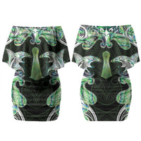New Zealand Mere Pounamu Weapon Couples Matching Off Shoulder Short Dress and Hawaiian Shirt Aotearoa Mango Paua Shell Maori Pattern LT22 - Polynesian Pride
