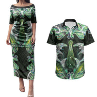 New Zealand Mere Pounamu Weapon Couples Matching Puletasi and Hawaiian Shirt Aotearoa Mango Paua Shell Maori Pattern LT22 Green - Polynesian Pride