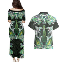 New Zealand Mere Pounamu Weapon Couples Matching Puletasi and Hawaiian Shirt Aotearoa Mango Paua Shell Maori Pattern
