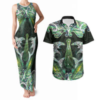 New Zealand Mere Pounamu Weapon Couples Matching Tank Maxi Dress and Hawaiian Shirt Aotearoa Mango Paua Shell Maori Pattern LT22 Green - Polynesian Pride