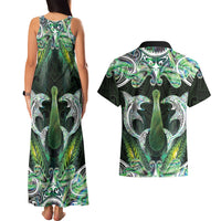 New Zealand Mere Pounamu Weapon Couples Matching Tank Maxi Dress and Hawaiian Shirt Aotearoa Mango Paua Shell Maori Pattern
