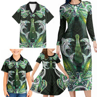New Zealand Mere Pounamu Weapon Family Matching Long Sleeve Bodycon Dress and Hawaiian Shirt Aotearoa Mango Paua Shell Maori Pattern LT22 - Polynesian Pride