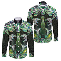 New Zealand Mere Pounamu Weapon Family Matching Long Sleeve Bodycon Dress and Hawaiian Shirt Aotearoa Mango Paua Shell Maori Pattern LT22 Dad's Shirt - Long Sleeve Green - Polynesian Pride