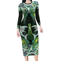 New Zealand Mere Pounamu Weapon Family Matching Long Sleeve Bodycon Dress and Hawaiian Shirt Aotearoa Mango Paua Shell Maori Pattern