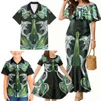 New Zealand Mere Pounamu Weapon Family Matching Mermaid Dress and Hawaiian Shirt Aotearoa Mango Paua Shell Maori Pattern LT22 - Polynesian Pride
