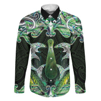 New Zealand Mere Pounamu Weapon Family Matching Off The Shoulder Long Sleeve Dress and Hawaiian Shirt Aotearoa Mango Paua Shell Maori Pattern