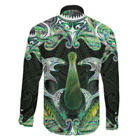 New Zealand Mere Pounamu Weapon Family Matching Off The Shoulder Long Sleeve Dress and Hawaiian Shirt Aotearoa Mango Paua Shell Maori Pattern