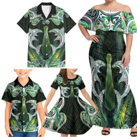 New Zealand Mere Pounamu Weapon Family Matching Off Shoulder Maxi Dress and Hawaiian Shirt Aotearoa Mango Paua Shell Maori Pattern LT22 - Polynesian Pride