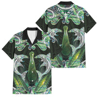 New Zealand Mere Pounamu Weapon Family Matching Off Shoulder Maxi Dress and Hawaiian Shirt Aotearoa Mango Paua Shell Maori Pattern LT22 Dad's Shirt - Short Sleeve Green - Polynesian Pride