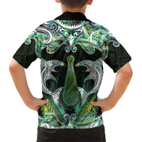 New Zealand Mere Pounamu Weapon Family Matching Short Sleeve Bodycon Dress and Hawaiian Shirt Aotearoa Mango Paua Shell Maori Pattern