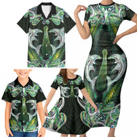 New Zealand Mere Pounamu Weapon Family Matching Short Sleeve Bodycon Dress and Hawaiian Shirt Aotearoa Mango Paua Shell Maori Pattern LT22 - Polynesian Pride