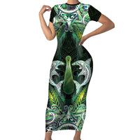 New Zealand Mere Pounamu Weapon Family Matching Short Sleeve Bodycon Dress and Hawaiian Shirt Aotearoa Mango Paua Shell Maori Pattern
