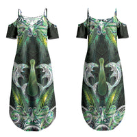 New Zealand Mere Pounamu Weapon Family Matching Summer Maxi Dress and Hawaiian Shirt Aotearoa Mango Paua Shell Maori Pattern LT22 Mom's Dress Green - Polynesian Pride