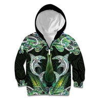 New Zealand Mere Pounamu Weapon Kid Hoodie Aotearoa Mango Paua Shell Maori Pattern
