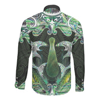 New Zealand Mere Pounamu Weapon Long Sleeve Button Shirt Aotearoa Mango Paua Shell Maori Pattern LT22 - Polynesian Pride