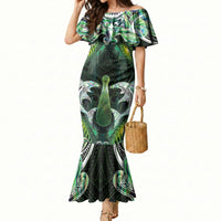 New Zealand Mere Pounamu Weapon Mermaid Dress Aotearoa Mango Paua Shell Maori Pattern LT22 Women Green - Polynesian Pride