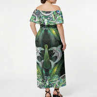 New Zealand Mere Pounamu Weapon Off Shoulder Maxi Dress Aotearoa Mango Paua Shell Maori Pattern LT22 - Polynesian Pride