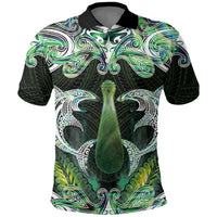 New Zealand Mere Pounamu Weapon Polo Shirt Aotearoa Mango Paua Shell Maori Pattern LT22 Green - Polynesian Pride
