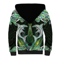 New Zealand Mere Pounamu Weapon Sherpa Hoodie Aotearoa Mango Paua Shell Maori Pattern