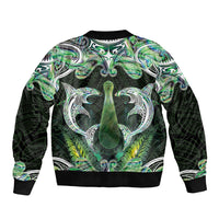 New Zealand Mere Pounamu Weapon Sleeve Zip Bomber Jacket Aotearoa Mango Paua Shell Maori Pattern