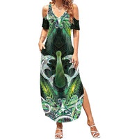 New Zealand Mere Pounamu Weapon Summer Maxi Dress Aotearoa Mango Paua Shell Maori Pattern