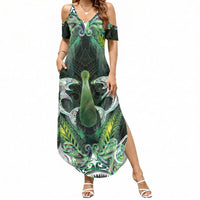New Zealand Mere Pounamu Weapon Summer Maxi Dress Aotearoa Mango Paua Shell Maori Pattern LT22 Women Green - Polynesian Pride