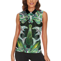 New Zealand Mere Pounamu Weapon Women Sleeveless Polo Shirt Aotearoa Mango Paua Shell Maori Pattern