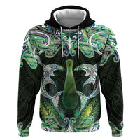 New Zealand Mere Pounamu Weapon Zip Hoodie Aotearoa Mango Paua Shell Maori Pattern