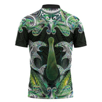 New Zealand Mere Pounamu Weapon Zipper Polo Shirt Aotearoa Mango Paua Shell Maori Pattern LT22 - Polynesian Pride