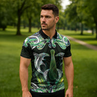 New Zealand Mere Pounamu Weapon Zipper Polo Shirt Aotearoa Mango Paua Shell Maori Pattern LT22 - Polynesian Pride