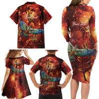 New Zealand Kea Bird Matariki Personalised Family Matching Long Sleeve Bodycon Dress and Hawaiian Shirt Silver Fern Maori Pattern