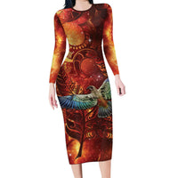 New Zealand Kea Bird Matariki Personalised Family Matching Long Sleeve Bodycon Dress and Hawaiian Shirt Silver Fern Maori Pattern